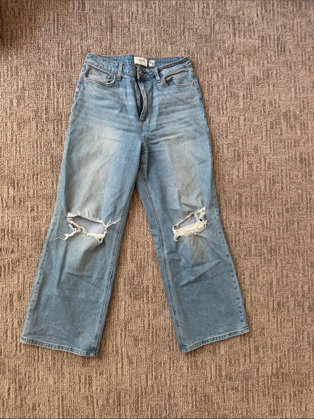 High-Rise Flare Distressed Jeans - Light Blue